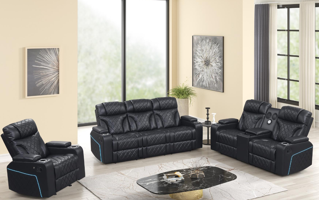 3-Piece Black Sofa Set