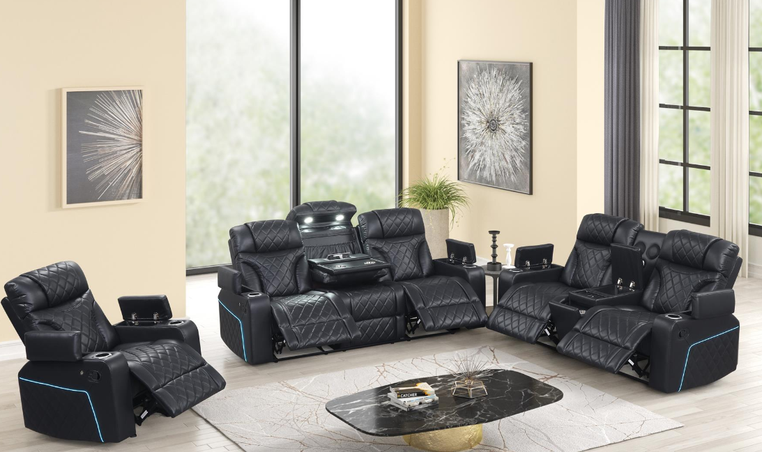 3-Piece Black Sofa Set