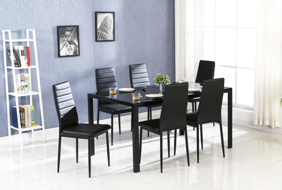 7-piece dining set, black