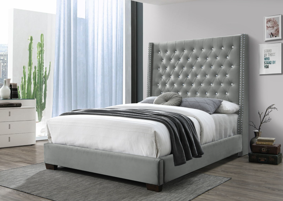 Queen bed grey